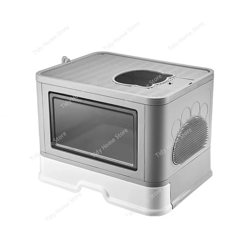 

Drawer-type folding cat litter box, fully enclosed anti-splash cat toilet, double door with top opening