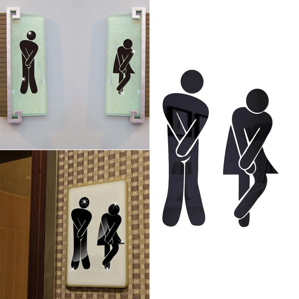 2 Pcs 3D Man Woman Toilet Wall Stickers Removable Reusable Waterproof Premium Plastic WC Signs for Smooth Clean Dry Surfaces