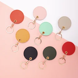 Cute Round Keychains Pendant Candy Colorful PU Leather IC Card Storage Key Chains for Women Couple Access Card Keyring Wholesale