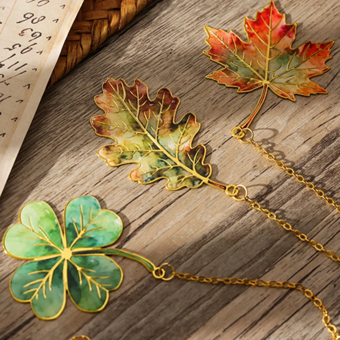 Metal Leaf Bookmark Metallic Maple Leaf Bookmark Ginkgo Leaf Bookmark  For Book Lovers Reading Gift view 4