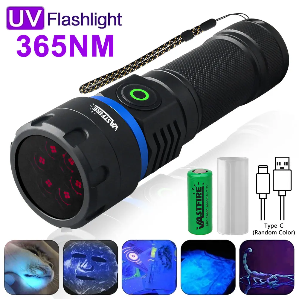 120W 6-Core 365nm UV Flashlight Black Mirror 2-Mode Purple Light Ultra Viole Torch Pet Urine Stains bed bug Scorpions Detector