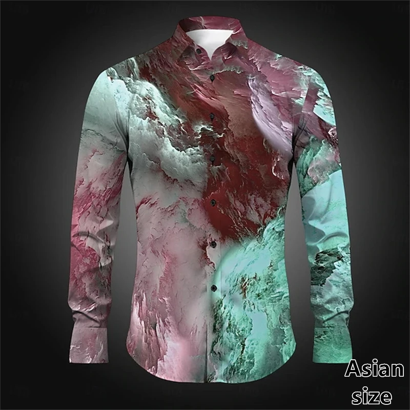 LongHarajuku Mannen Lange Mouw 3D Gedrukt Kleurrijk Patroon Dagelijks Casual Vakantie Lente Herfst Revers Knop Unisex Shirts Top