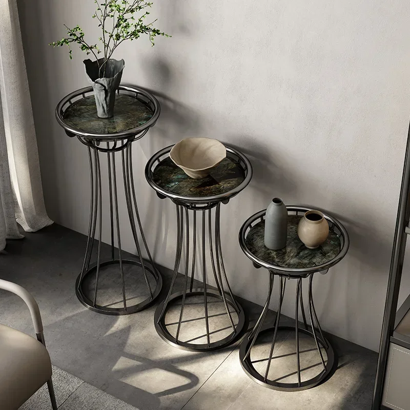 Stainless steel flower stand High art plant stand Indoor home floor natural marble flower stand