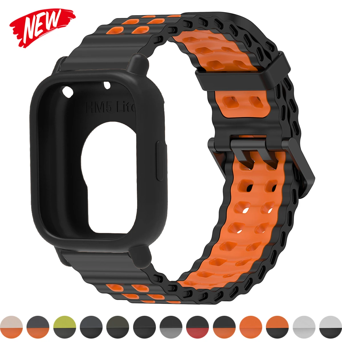 Marine-Armband + Hülle für Redmi Watch 5, Active/Lite, zweifarbige Ocean-Band-Silikonhülle für Redmi 5 Lite/Active Sport-Armband-Stoßstange