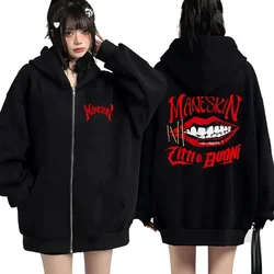 Men and Women's Maneskin Mouth Zipper Hoodies, Oversized Casual Cardigan, Zip Up Hoodie, Retro Streetwear Coats, Rock Band