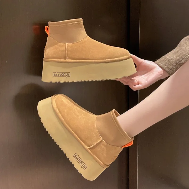 2025 novas mulheres design da marca botas de neve ao ar livre antiderrapante botas de fundo grosso de pelúcia quente camurça design botas de tornozelo de inverno