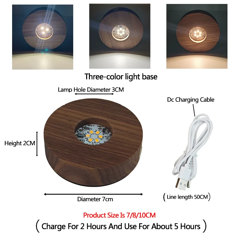 Customized Black Walnut Base Lamp Holder Crystal Round LED Night Light Accessories Solid Wood Luminous Craft Base