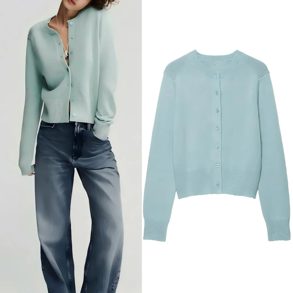 

Женское пальто 2025, новое модное тонкое вязаное пальто с круглым вырезом и мягкой текстурой, женский кардиган на пуговицах в стиле ретро с длинными рукавами, шикарный топ