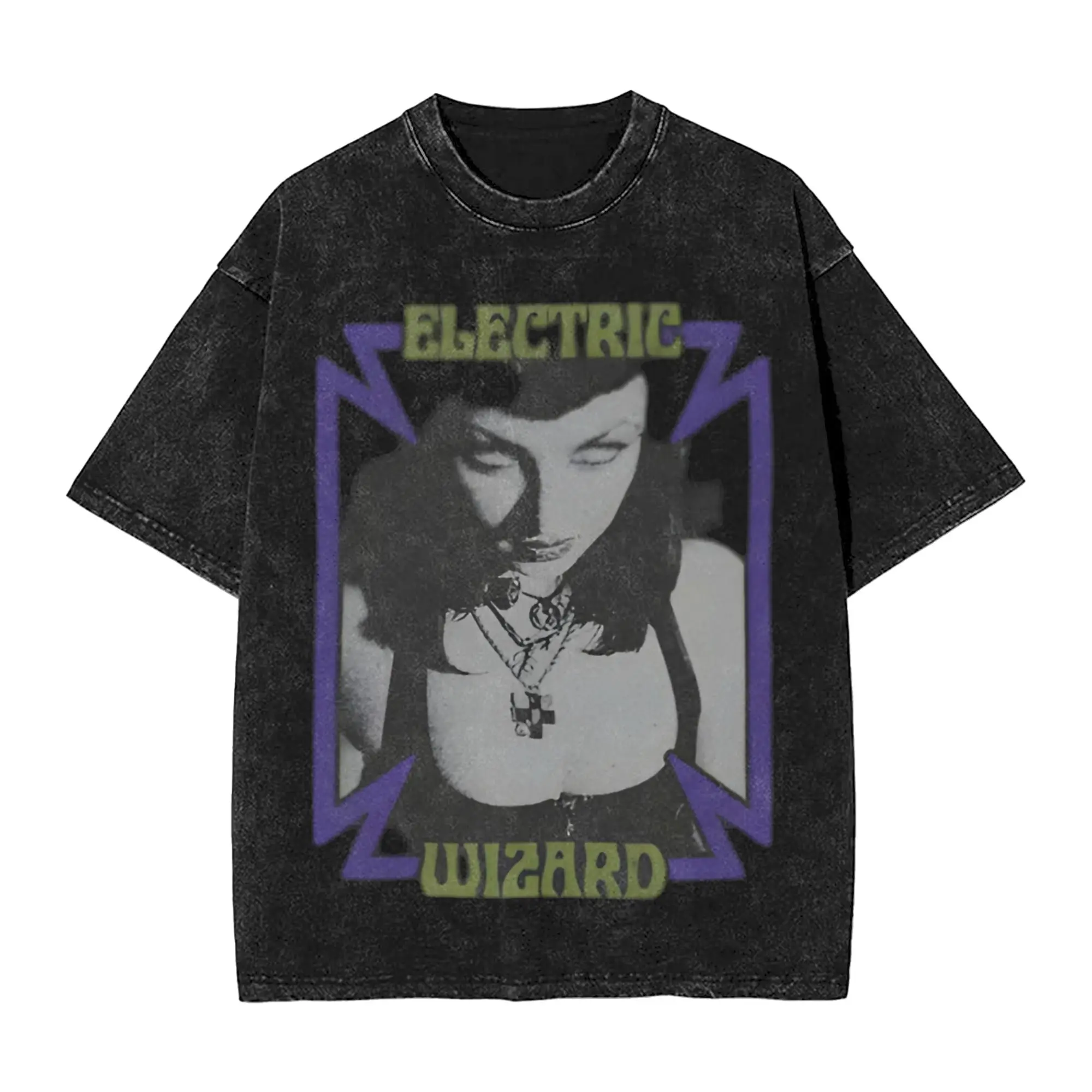 Washed T Shirts Heavy Metal Electric Wizards Hip Hop Vintage T-Shirts Harajuku Streetwear Cotton Printed Tops Tees for Men Women