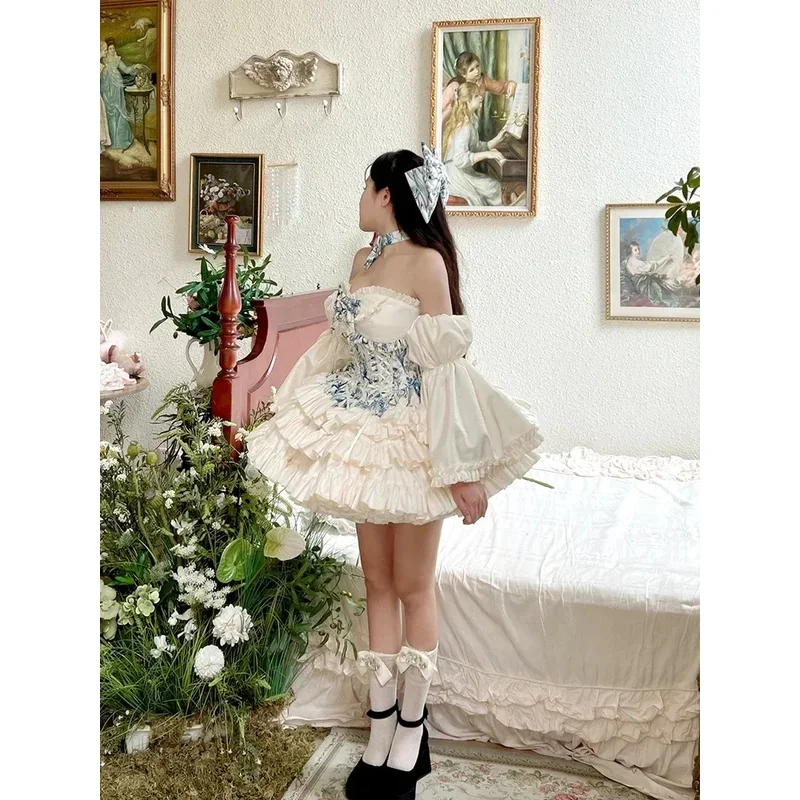 

CyNew оригинальное японское Harajuku крутое модное белое синее платье для девочек женское темпераментное тонкое милое кавайное платье в стиле Лолиты