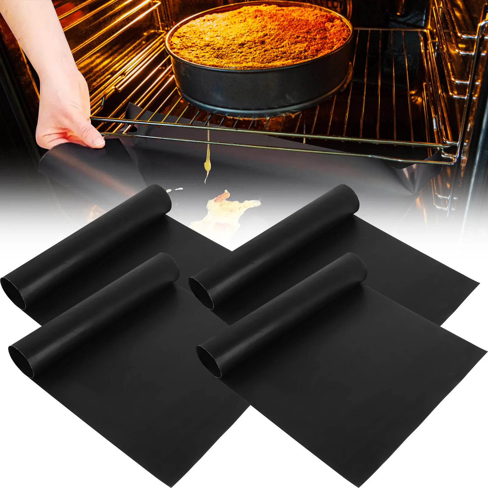 4pcs Oven Liners Grill Mat DIY Cuttable Non-Stick Oven Mat BBQ Grill Liners Reusable Barbecue Baking Liners Oven Protector Pad