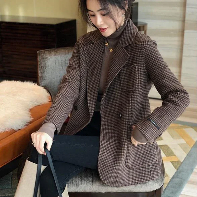 Plaid Blazer Woman Check Wool & Blend Outerwears Clothes Tweed Coats For Women Jacket Spring On Offer With Chic Point Hot A387