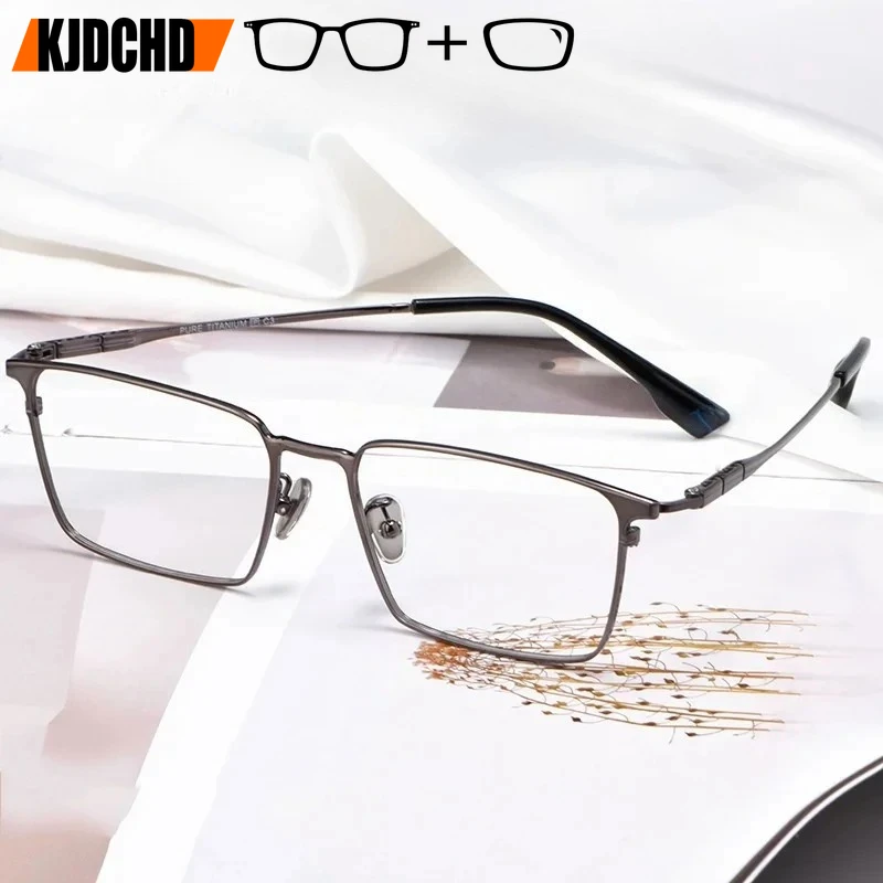 KJDCHD Ultralight 9g Men Pure Titanium Office Work Computer Prescription Glasses Myopia Hyperopia Lenses Eyewear Spring Design