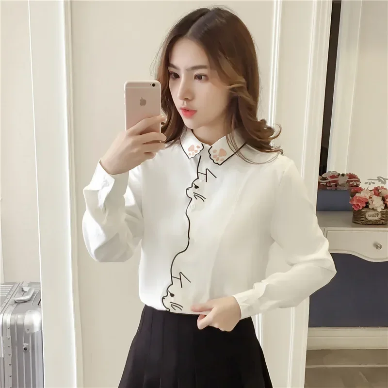 Spring Pattern White Shirt Women Tops Autumn Long Sleeve Embroidery Women Blouses Shirt Office Girl Shirt Female Blusa