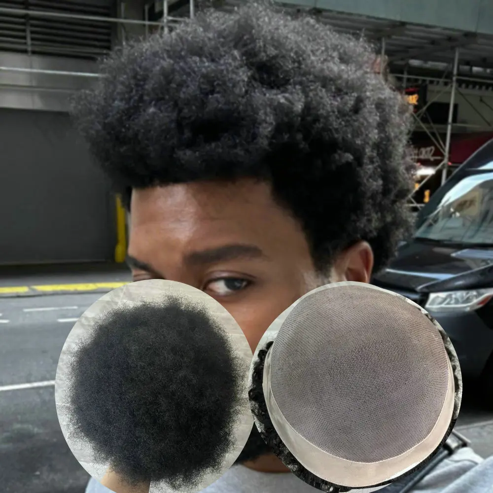 

Durable Mono NPU Base 4mm/6mm Tight Curly Men's Toupee Breathable Natural Human Hair 6"Men Hair Capillary Prosthesis System Unit