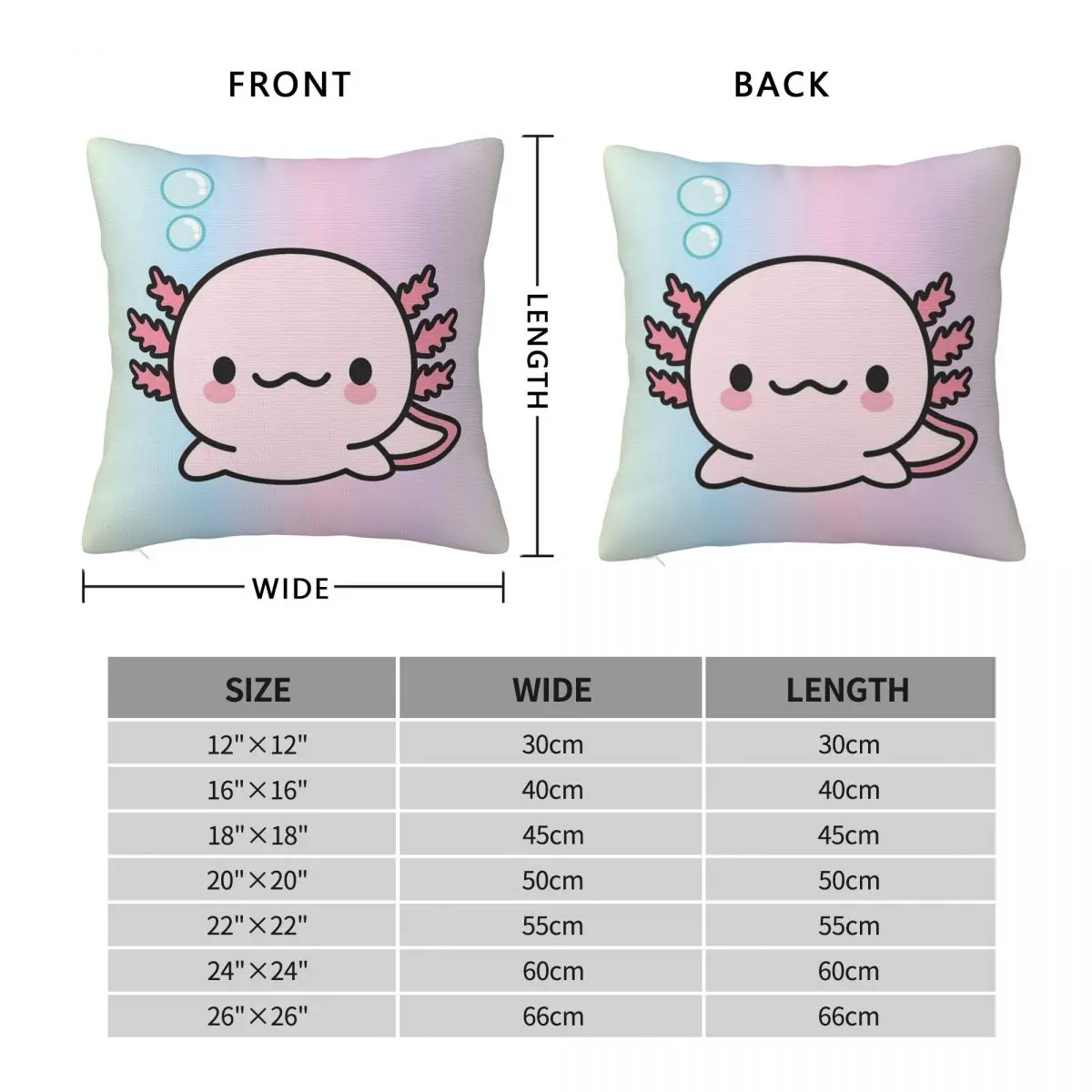 Cute Axolotl Square Pillowcase Polyester Linen Velvet Printed Zip Decor Home Cushion Case