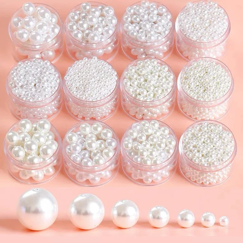 3-20mm DIY Loose Bead Jewelry Accessories Bracelet Necklace Clothing Straight-Hole Round Rice White Imitation Pearl ABS Beads