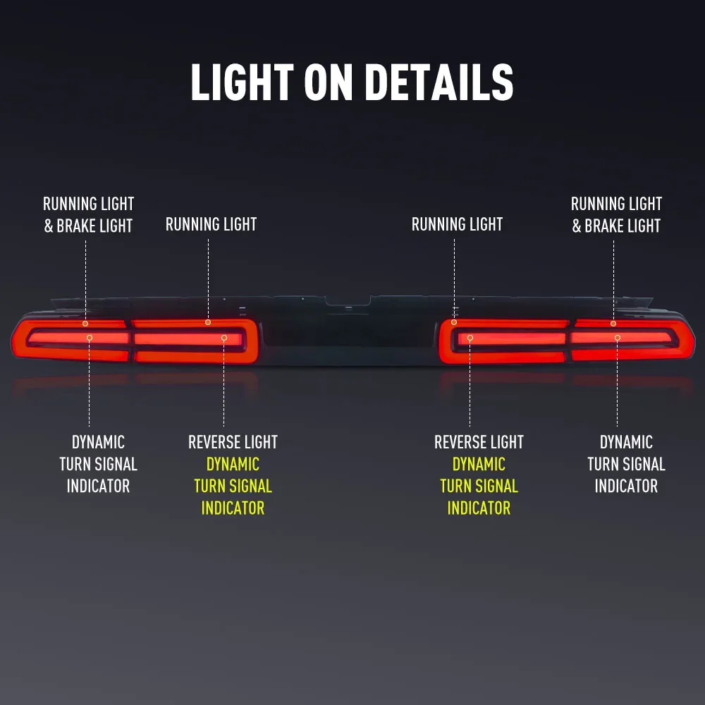 زوج من أضواء خلفية LED لدودج تشالينجر 08-14 DRL عكس الفرامل تحول إشارة التوصيل والتشغيل مجموعة مصابيح الذيل الخلفي للسيارة #3