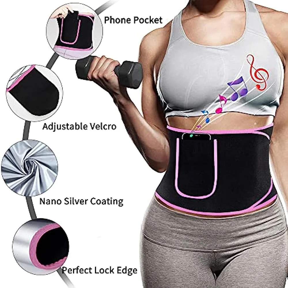 Waist Trainer Belt, Promotes Sweat Wrap Exercise and Fitness Workout Belt, Abdominal Trainer，Phone Pocket