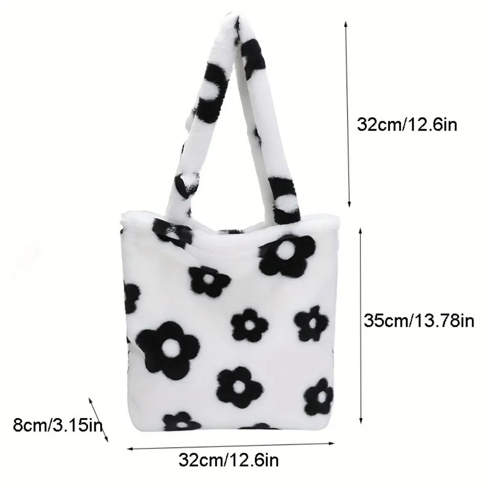 Fluffy Flower Plush Tote Bag Sweet Large Capacity Handbag Plush Shoulder Bag Underarm Bag Crossbody Bag Star Tote Bag Winter