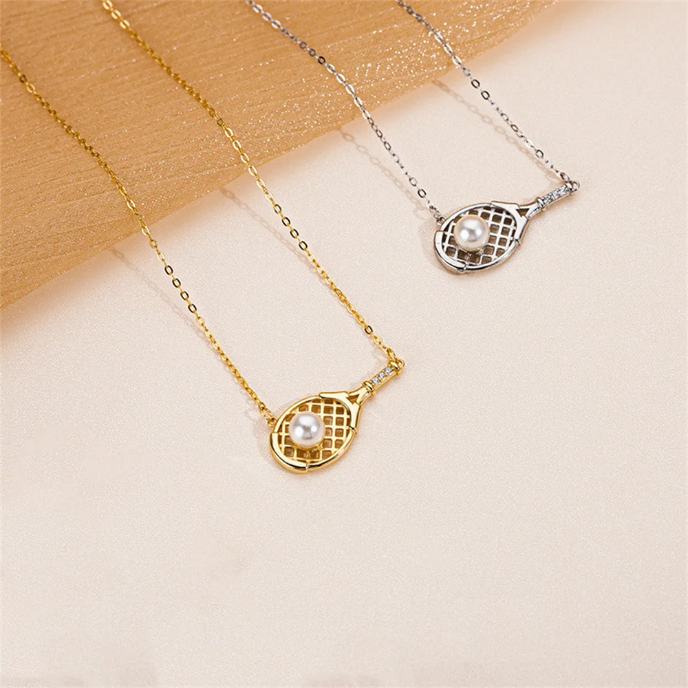 

Korean S925 Silver Women's Necklace, Tennis Racket Pearl, Sporty Style, Versatile Choker