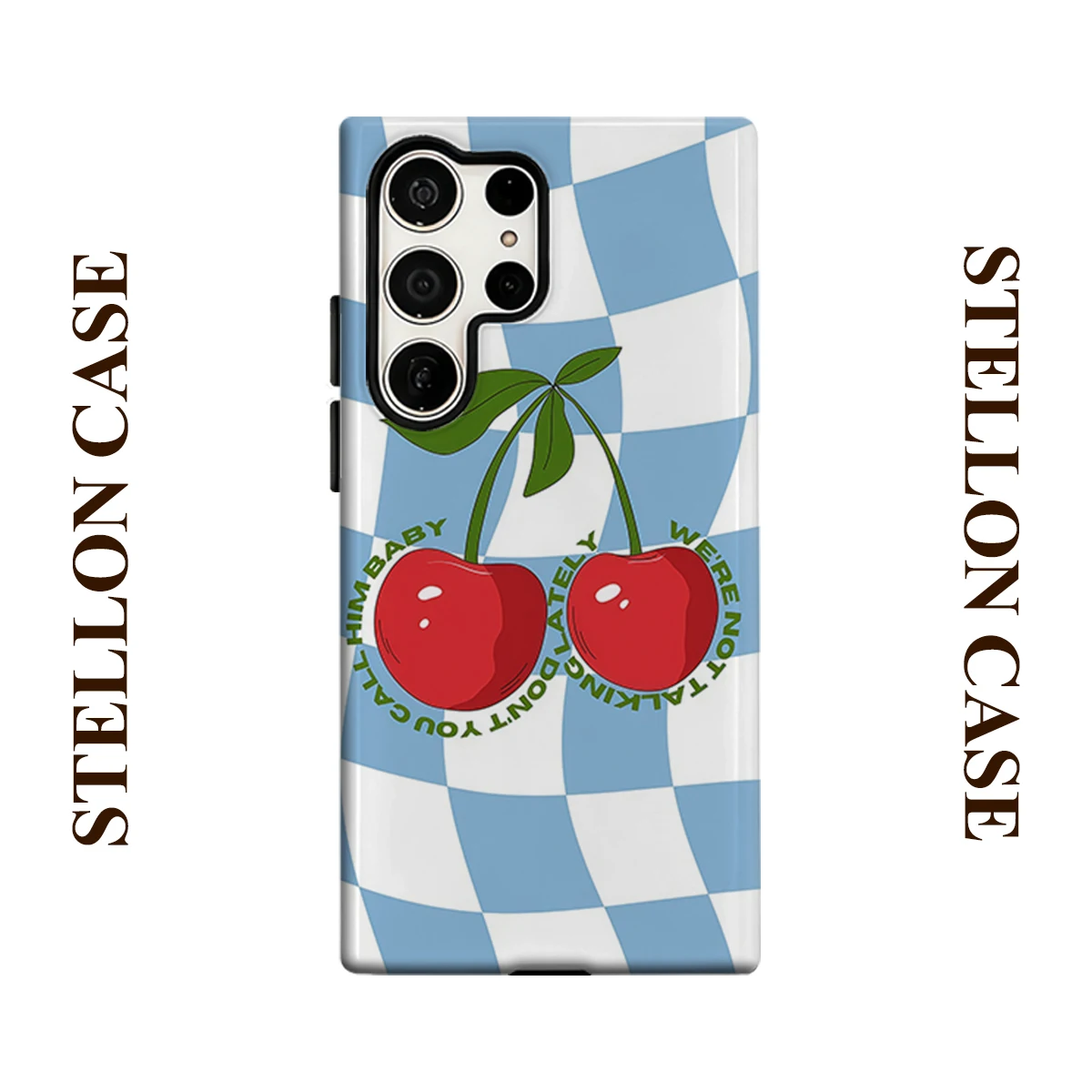 Cherry Checker Phone Case For Samsung Galaxy S25 S24 S23 Ultra Plus A35 A55 Glossy HD Hard Cover Film Shell