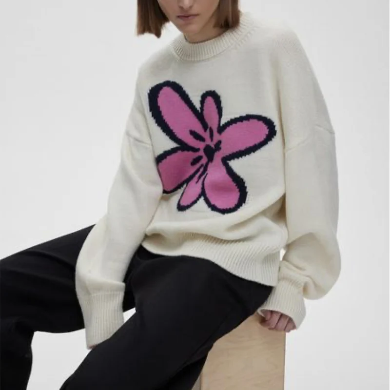 Pull imprimé fleur en cachemire pour femme, pulls respirants chauds, pull femme épais, automne, hiver, 2022