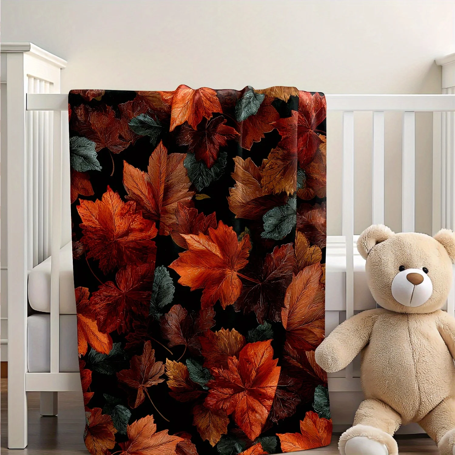 1pc Room Decor Blanket Maple Leaf Pattern, Autumn Colors. Patterned Flannel Blanket, Quilt Set, Bedroom Decor and Accessories,