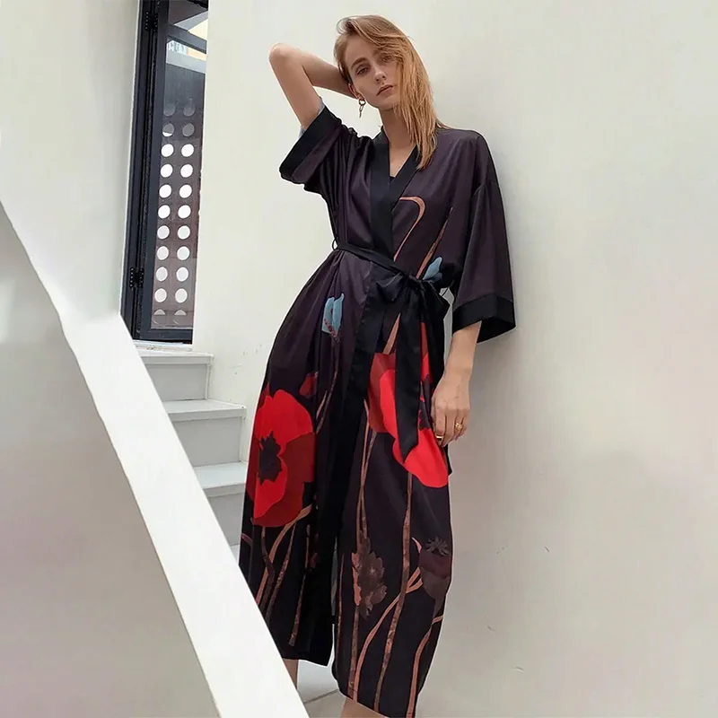 中国風レトロ新中式改良漢服ミドル丈ローブカーディガンフェザージャケット夏タイアップ浴衣ナイトガウンカバーアップ