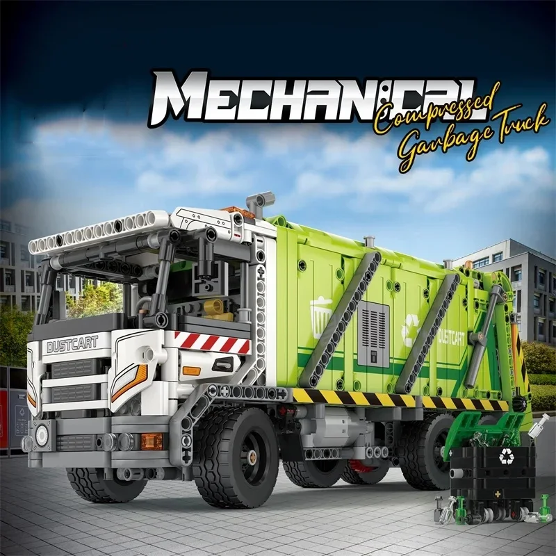 1468PCS Remote Control Compressed Garbage Truck Building Blocks City Sanitation Engineering Technical RC Car Bricks Kids Toys