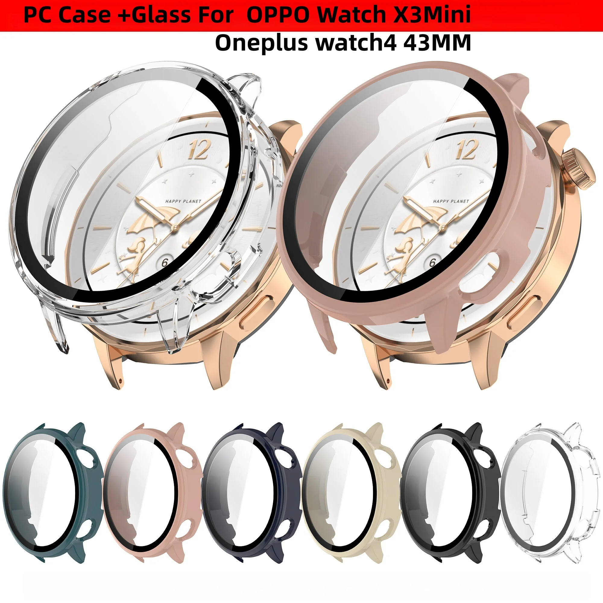 PC Case + Glass Protector For OPPO Watch X3 Mini / OnePlus Watch 4 43MM Full Coverage Bumper Cover Anti-Scratch