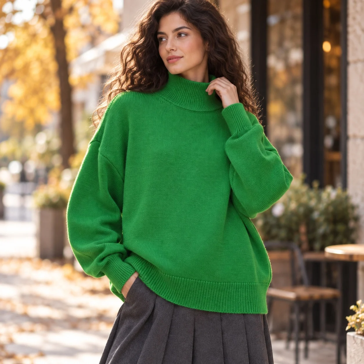 Single Loose Fit Sweater Casual with 3D Decoration Mid Long Length High Temperature Setting Medium Weight Autumn Women Sweater