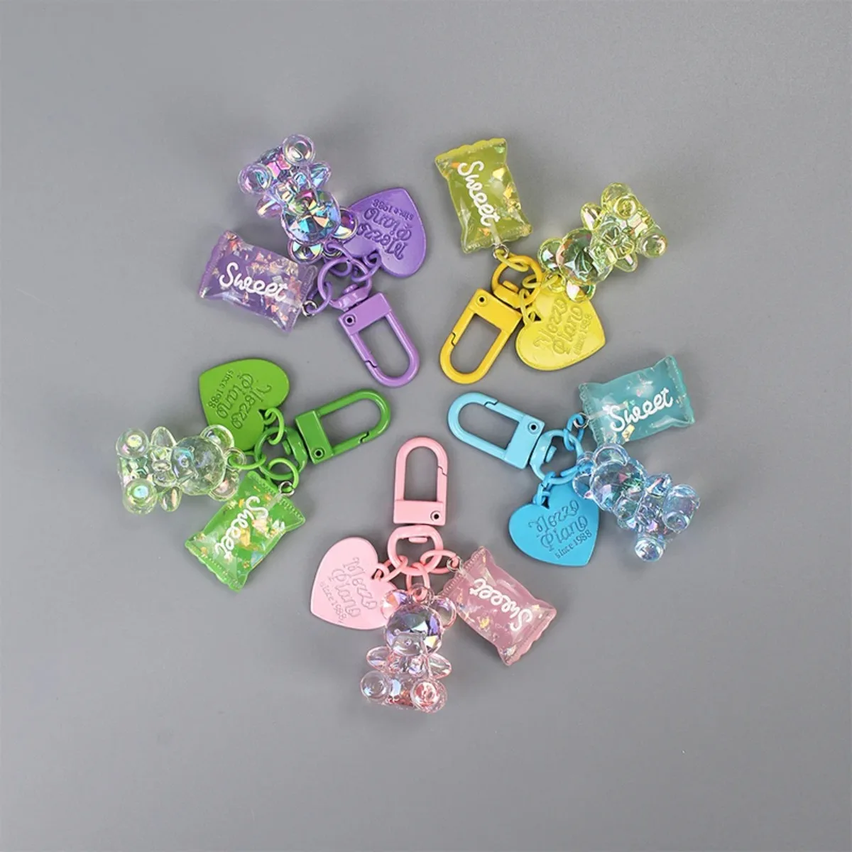 Cute Cartoon Bling Heart Bear Animal Candy Keychain - Creative Bag Car Earphone Box Key Ring Accessory for Friend Lovers image 3