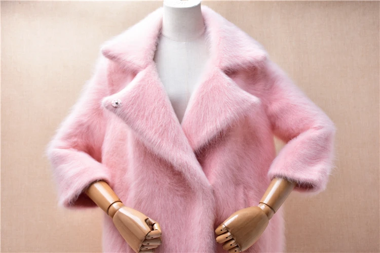 1.5KG Heavy Thick Women Mujer Autumn Winter Pink Mink Cashmere Knitted Suit Collar Loose Angora Fur Sweater Cardigans Coat Pull