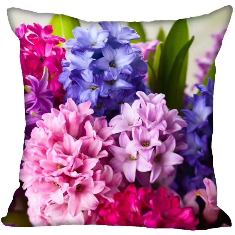 Hyacinth Flowers Pillow Case For Home Decorative Satin Pillows Cover Invisible Zippered Throw PillowCases 45X45cm 11-4