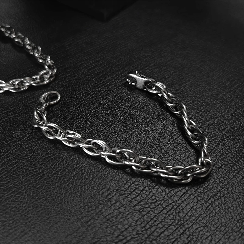 

7MM Pure Titanium Twist Chain Bracelet Skin Friendly Braid Rope Bracelets for Men & Women 18 CM