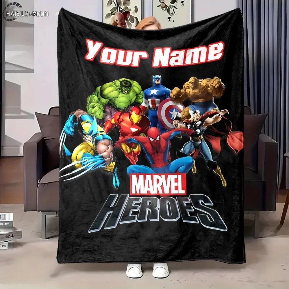 

3D Multi-Size Customized Name Personalized Blanket Marvel Avengers Office Soft Fluffy Shawl Warm Blanket Plush Nap Cover Gift