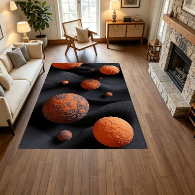 3D Orange Textured Spherical Planet Carpet Floor Decoration Abstract Modern Art Non-Slip Carpet Suitable for Living Room Office Decor