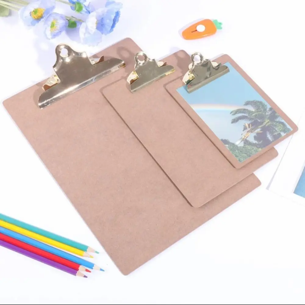3 Sizes Wood Color Folder Golden Metal Clip Portable Wood Clipboard Stationery Supplies Notes Ticket Holder Office School view 2