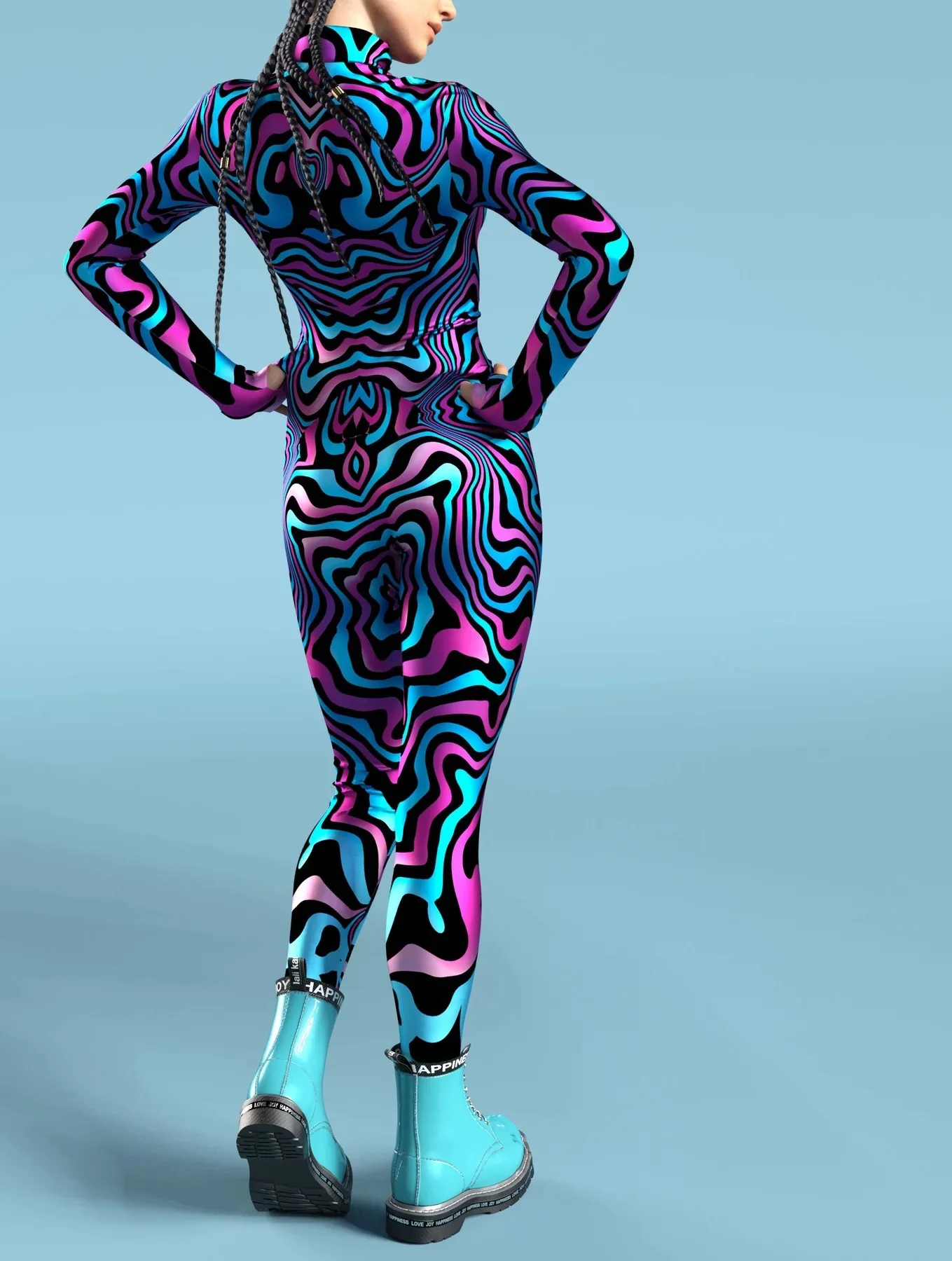 Damen Mehrfarbiger 3D-Druck Festtagsparty Regenbogen Sexy Enger Bodysuit Punk Cosplay Kostüm Performance Romper – Detail 13