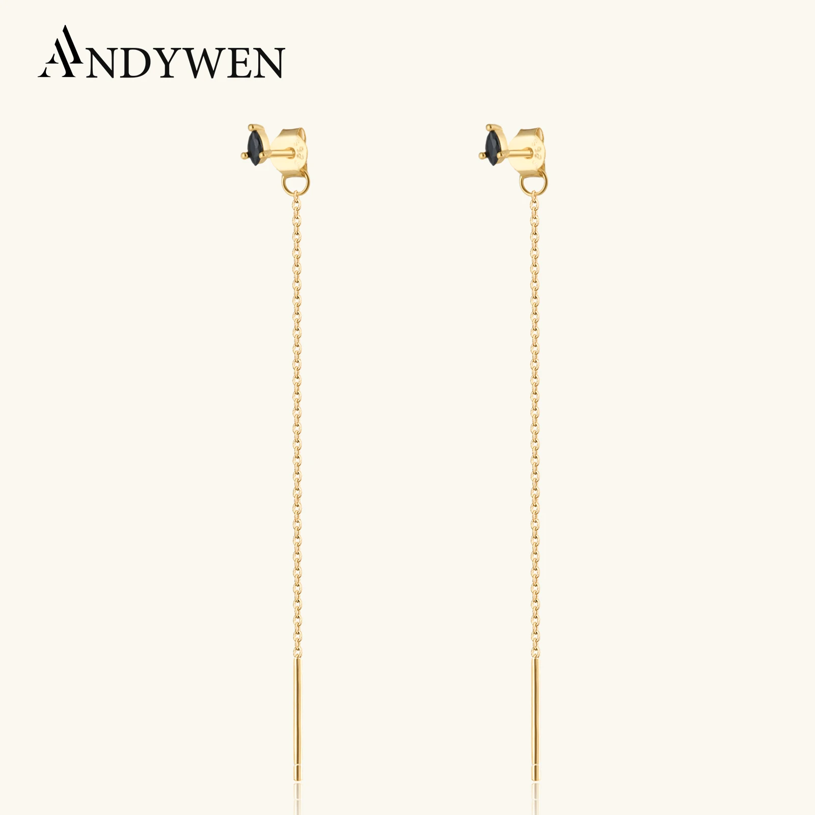 ANDYWEN 2022 925 Sterling Silver Gold Chain Stud Earring Long Chain Women CZ Zircon Piercing Pendiente Clips Luxury Fine Jewelry