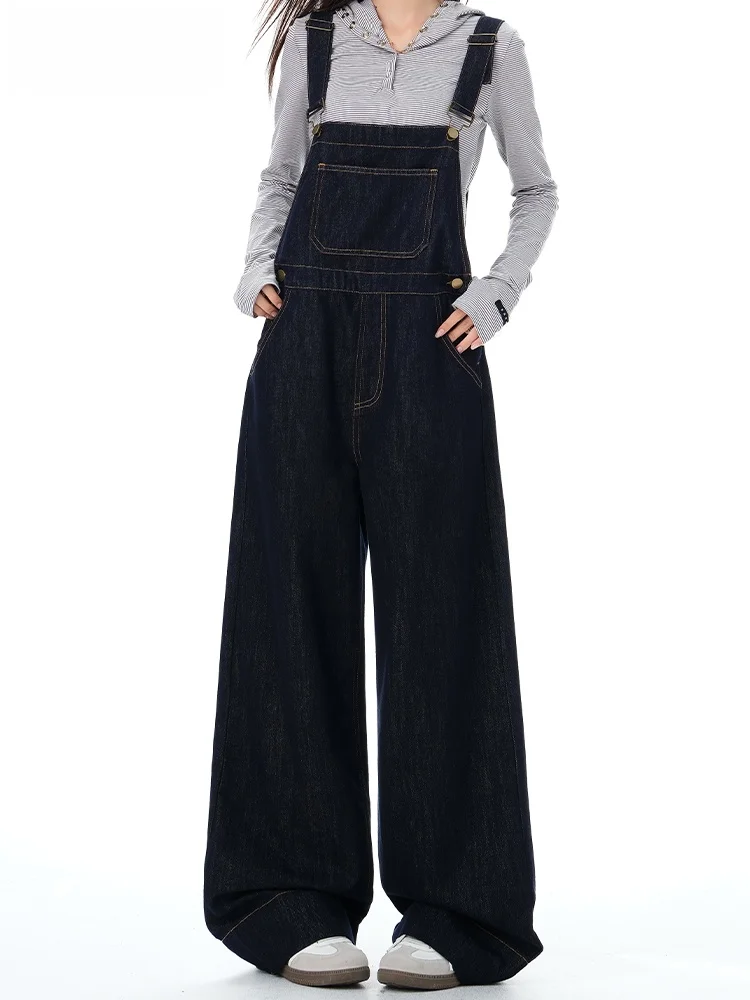 

Свободные джинсовые комбинезоны с высокой талией, женские осенне-зимние новые универсальные оригинальные джинсы, цветные драпированные брюки на бретелях