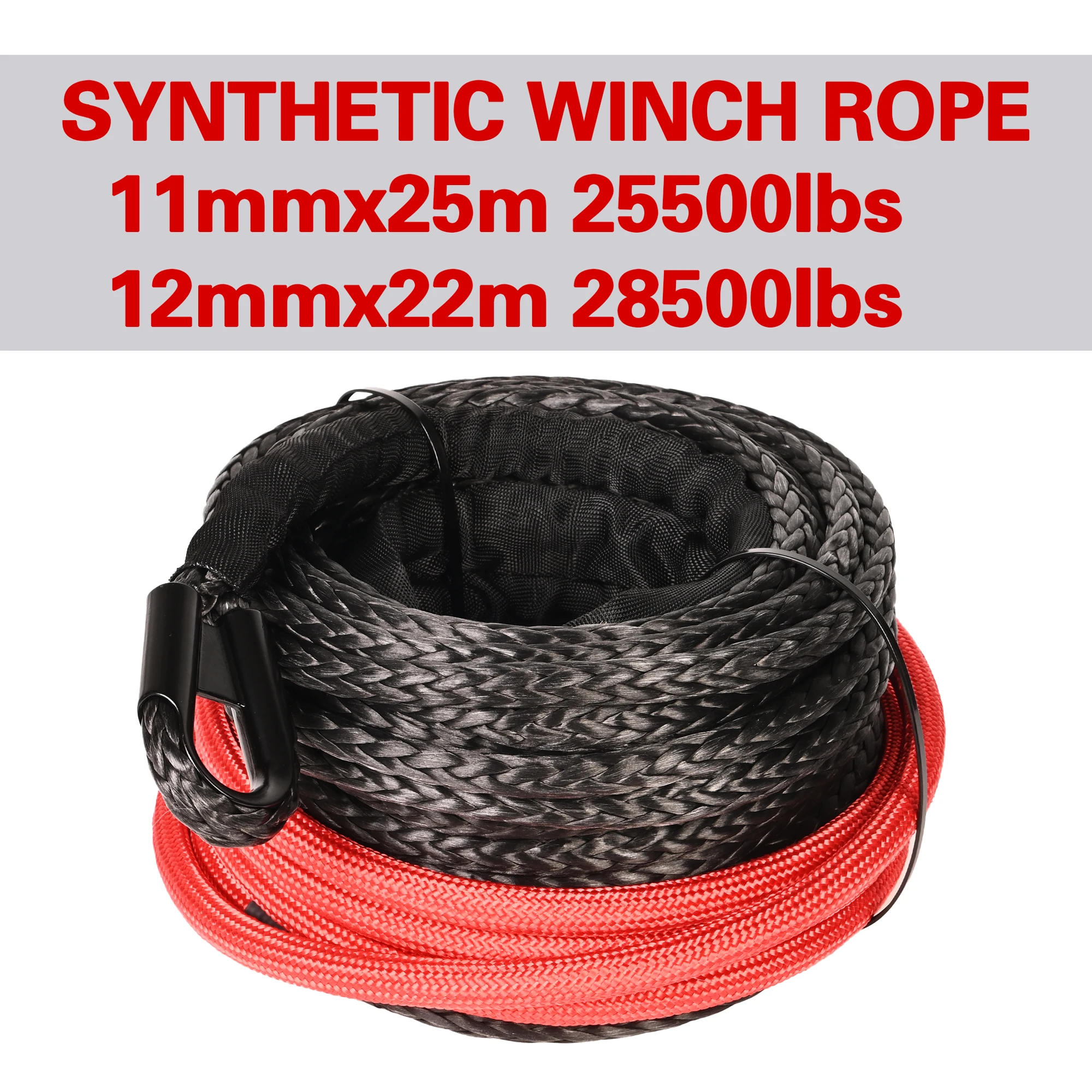

boshili 11mmx25m 25500lbs 12mmx22m 28500LBs Synthetic Winch rope Cable Rope with Black Protecing Sleeve for ATV UTV SUV