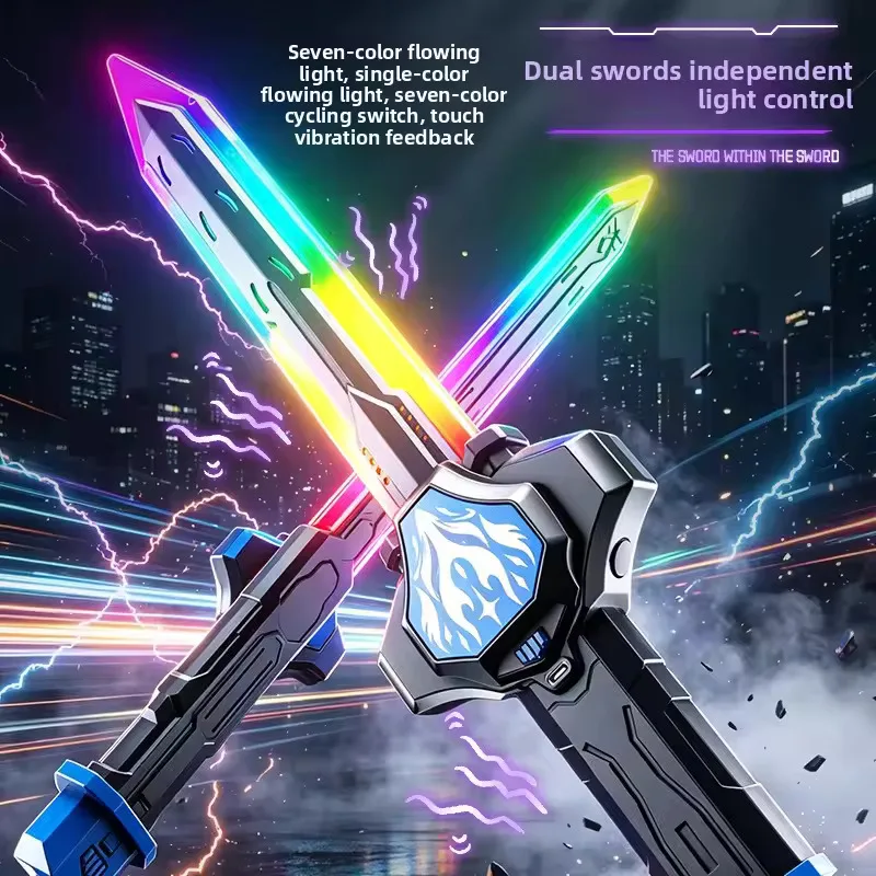 2‑in‑1 Combine Glowing Lightsaber Toy LED Light‑up Sword with Sound Effect Colorful Flashing Lightsaber Cosplay Battle Gift