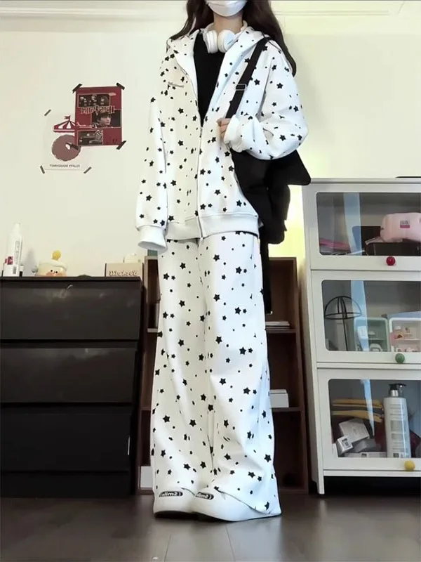 

Женский повседневный свободный свитшот больших размеров, кардиган с кроличьими ушками и принтом звезды, осенний комплект спортивной одежды, длинная толстовка на молнии све
