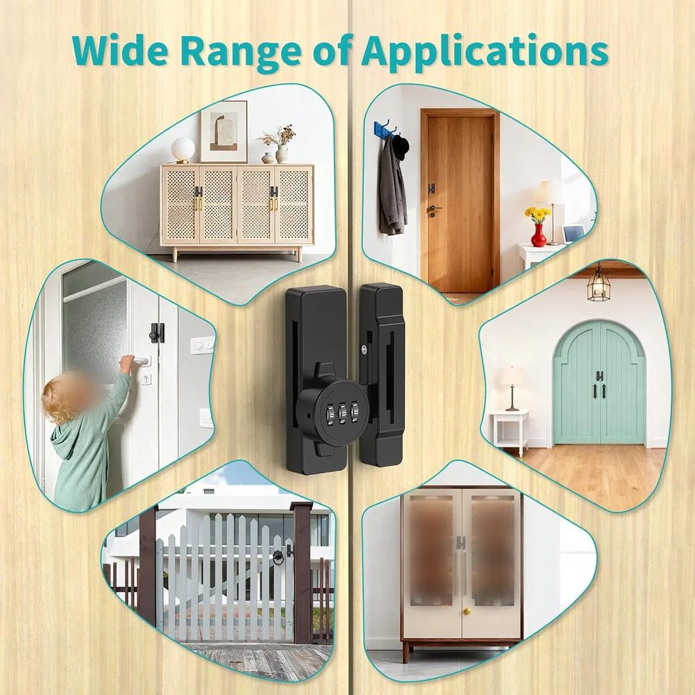 Keyless Barn Door Lock 3 Digit Combination Zinc Alloy 90/180 Degree Adjustable Latch for Sliding Doors and Storage
