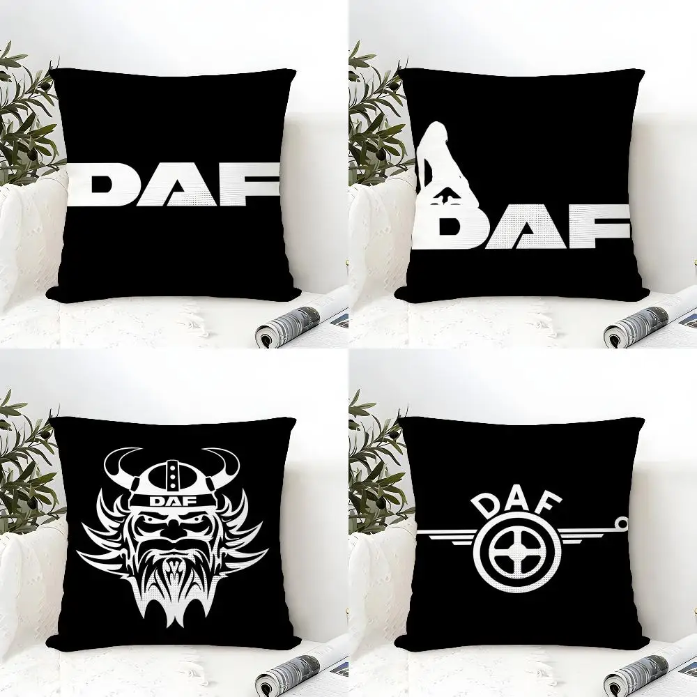 D-DAF Truck Logo Cushion Cover Eco Linen Pillow Case Double-Sided Print Breathable Durable Zipper Home Decor Gift