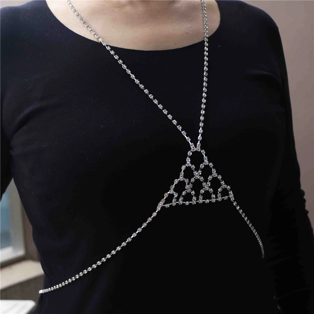 Fashion Simple Body Accessories For Women Summer Sexy Bikini Cross Chest Chain Harness Chain Jewelry Charm Body Necklace