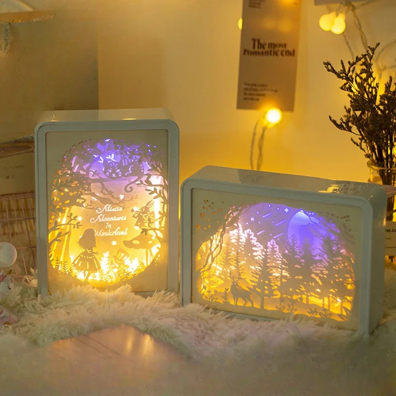 

3D Mirror Face Paper Carving Lamp DIY Night Light Boyfriend Girlfriend Children's Gift Birthday