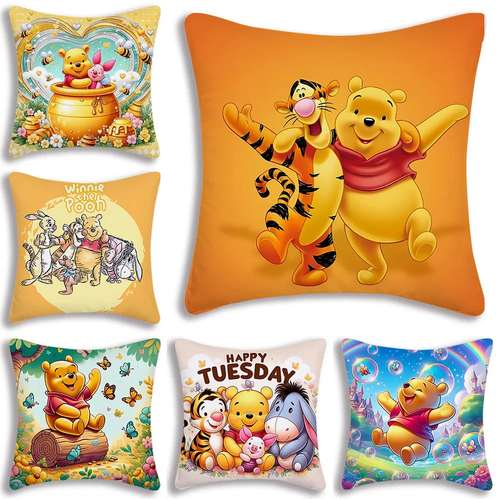 Winnie the Pooh Eeyore Tigger Pillow Covers Cartoon Sofa Decorative Home Double-sided Printing Short Plush Cute Cushion Cover